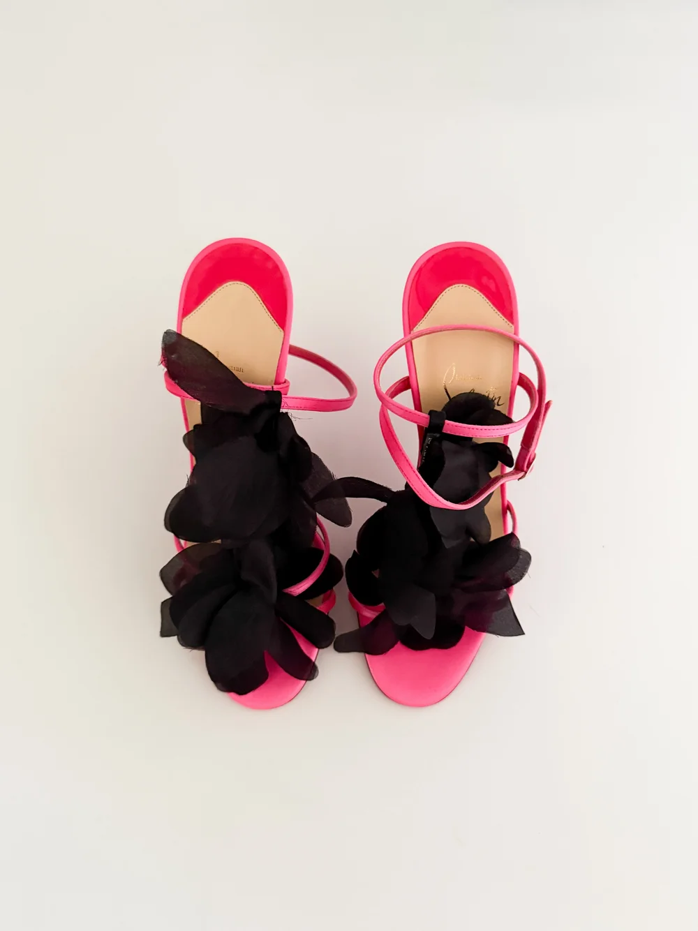 Christian Louboutin Pink & Black Ruffle Sandal Heels (IT 36